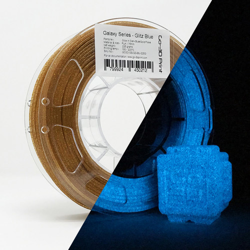 Glitz Blue Gold Flake Glow in the Dark 3D Printing PLA Filament 225g