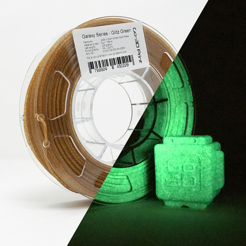 Glitz Green Gold Flake Glow in the Dark 3D Printing PLA Filament 225g