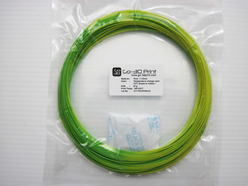 Temperature Color Changing Green to Yellow PLA 3D Printing Filament 1.75mm, 50g