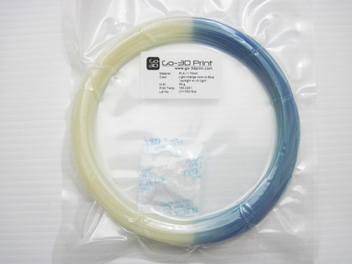 Sunlight / UV Light Color Changing Natural to Blue PLA 3D Printing Filament 1.75mm, 50g